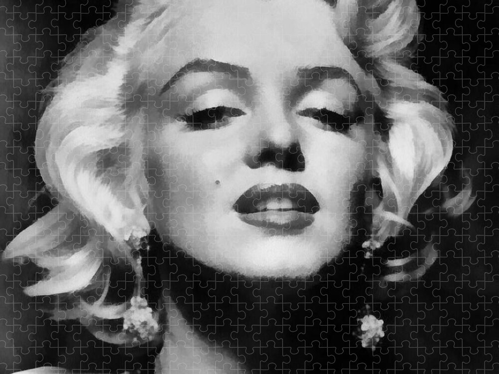 Marilyn Monroe Jigsaw Puzzle featuring the digital art Marilyn Monroe - Black and White #1 by Georgia Clare