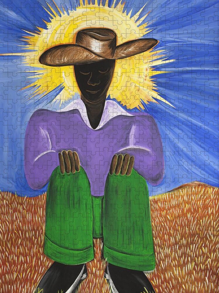 Gullah Art Jigsaw Puzzle featuring the painting Master of Thoughts by Patricia Sabreee