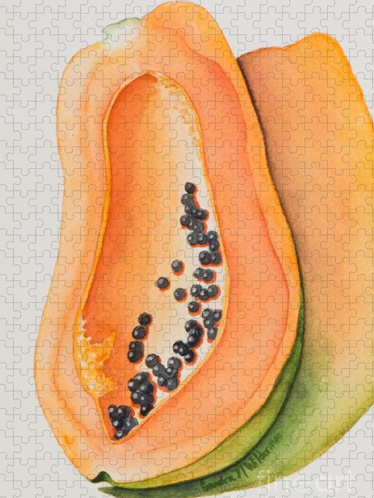 Mexican Jigsaw Puzzle featuring the painting Mexican Papaya by Sandra Neumann Wilderman