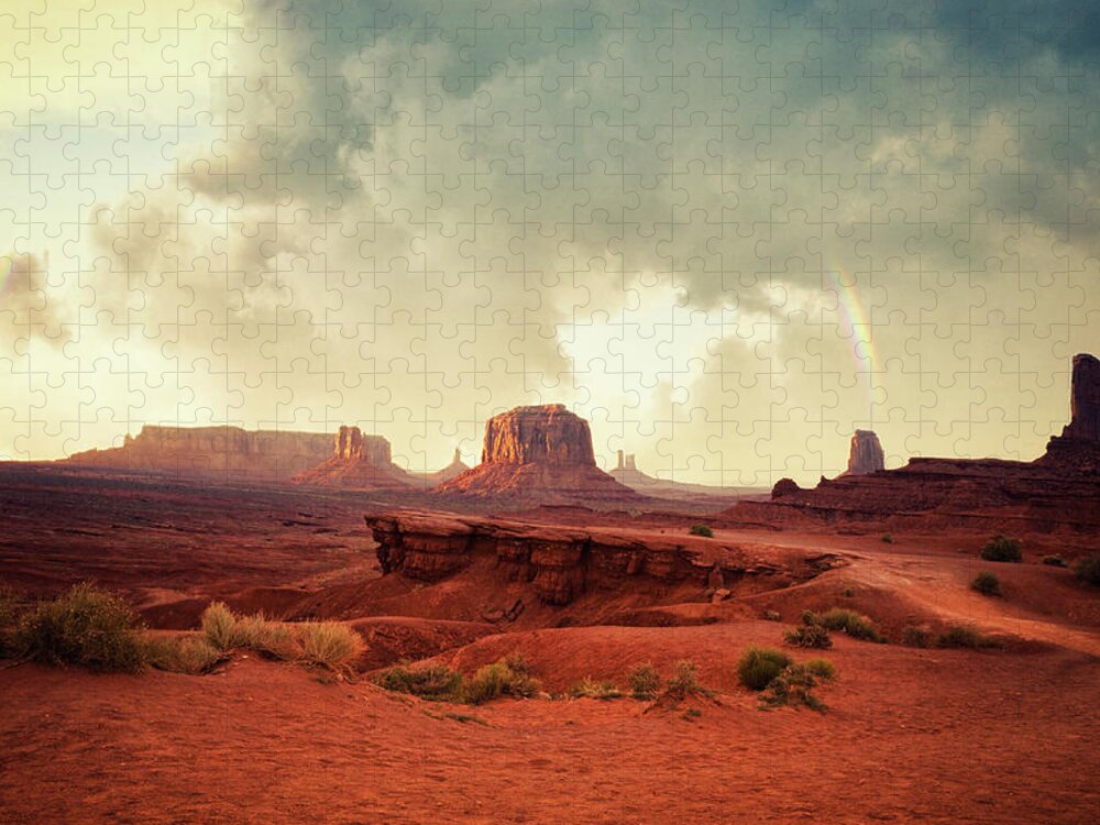 Scenics Jigsaw Puzzle featuring the photograph Monument Valley At Sunset #1 by Powerofforever