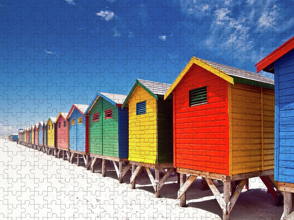 Beach Hut Jigsaw Puzzle featuring the photograph Muizenberg Beach Cape Town by Ferrantraite