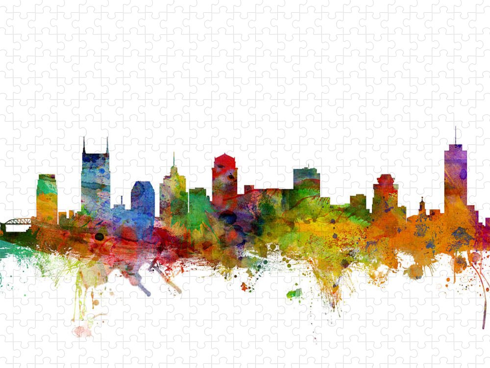 United States Jigsaw Puzzle featuring the digital art Nashville Tennessee Skyline #1 by Michael Tompsett