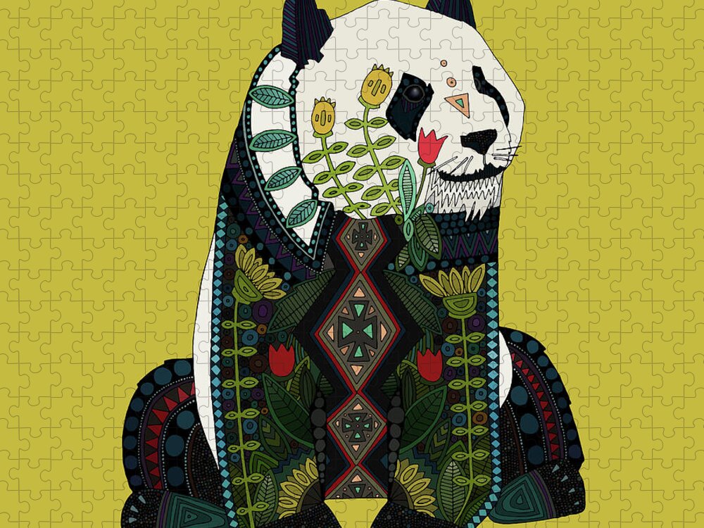 Panda Jigsaw Puzzle featuring the drawing Panda Ochre #1 by MGL Meiklejohn Graphics Licensing