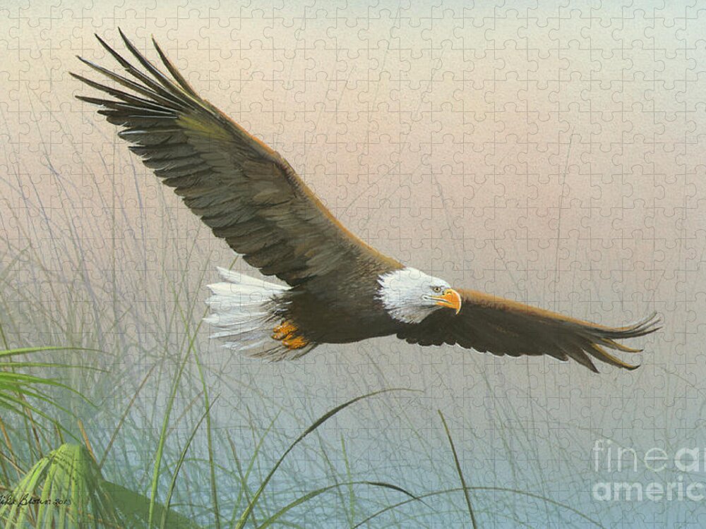 Bald Eagle Paintings Jigsaw Puzzle featuring the painting Passing Through #1 by Mike Brown