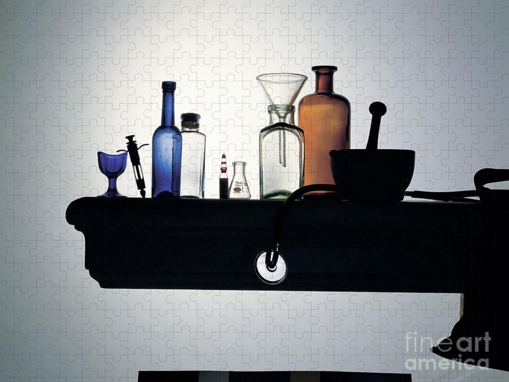 Pharmacist's Tools Jigsaw Puzzle featuring the photograph Pharmacists Tools #1 by Brooks / Brown