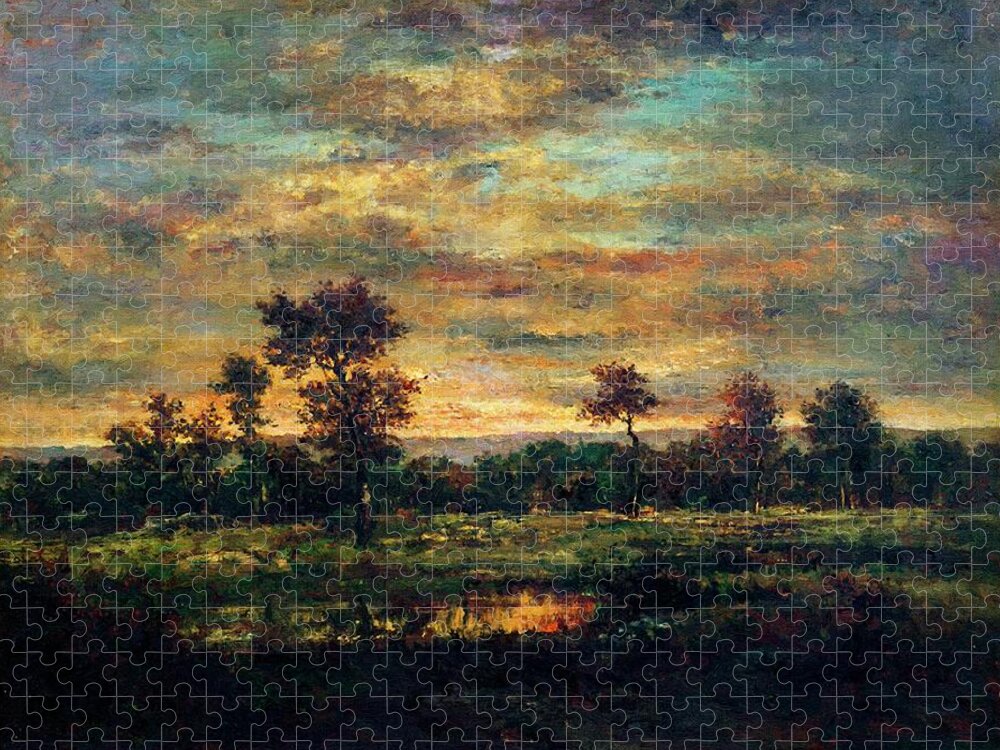 Theodore Rousseau Jigsaw Puzzle featuring the painting Pond At The Edge Of A Wood #1 by Theodore Rousseau