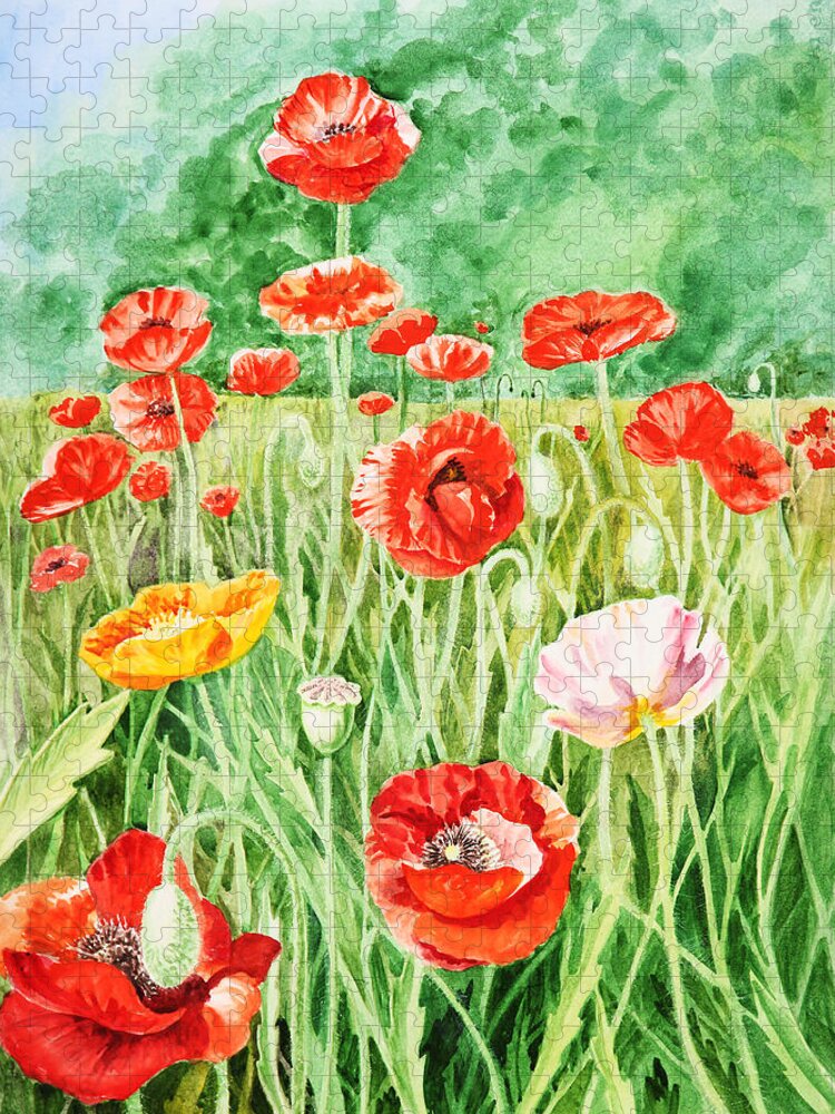 Poppies Jigsaw Puzzle featuring the painting Poppies by Irina Sztukowski