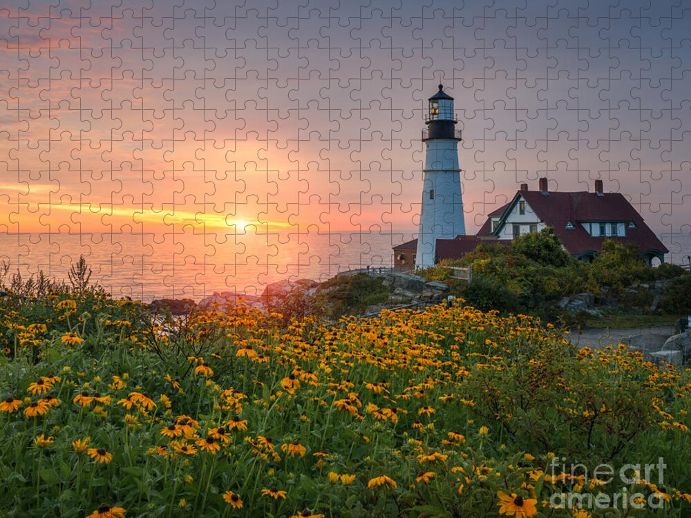 Portland Head Light Jigsaw Puzzle featuring the photograph Portland Head Light Sunrise #1 by Michael Ver Sprill