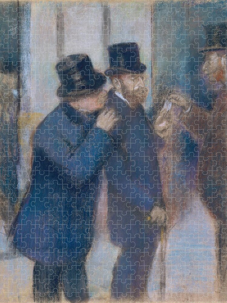 Portraits At The Stock Exchange Jigsaw Puzzle featuring the painting Portraits at the Stock Exchange #1 by Edgar Degas