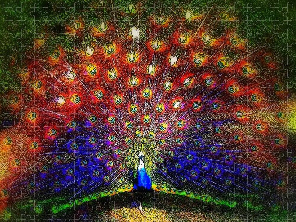 Peacock Jigsaw Puzzle featuring the photograph Rainbow Peacock by Jodie Marie Anne Richardson Traugott     aka jm-ART