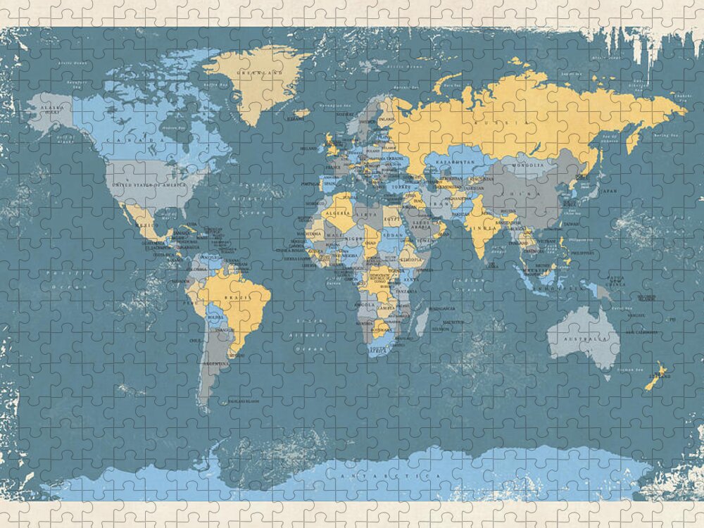 World Map Jigsaw Puzzle featuring the digital art Retro Political Map of the World #1 by Michael Tompsett