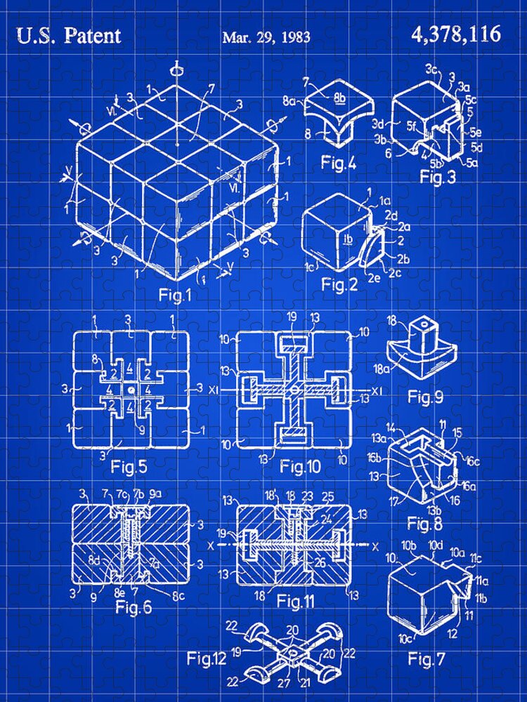Rubik's Cube Jigsaw Puzzle featuring the digital art Rubik's Cube Patent 1983 - Blue by Stephen Younts