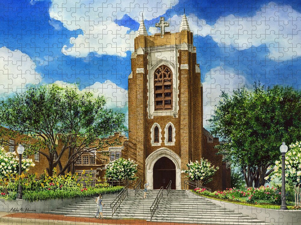 Saint Andrew's Episcopal Church Jigsaw Puzzle featuring the painting Saint Andrews Episcopal Church Bryan Texas by Hailey E Herrera