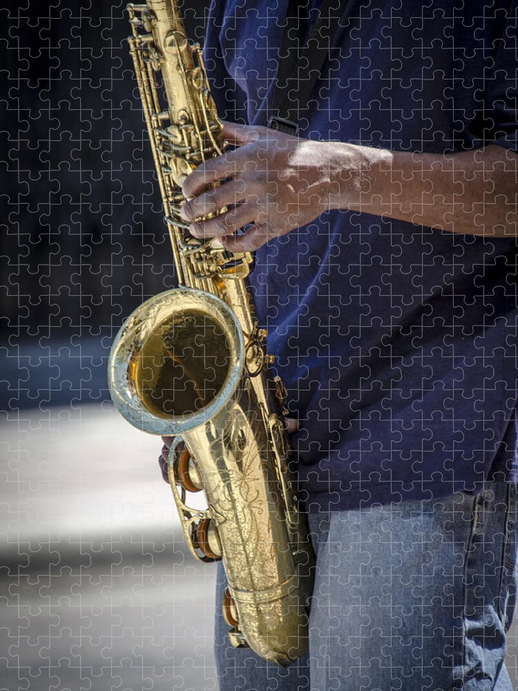 Saxophone Jigsaw Puzzle featuring the photograph Saxophone Player on Street #2 by Carolyn Marshall