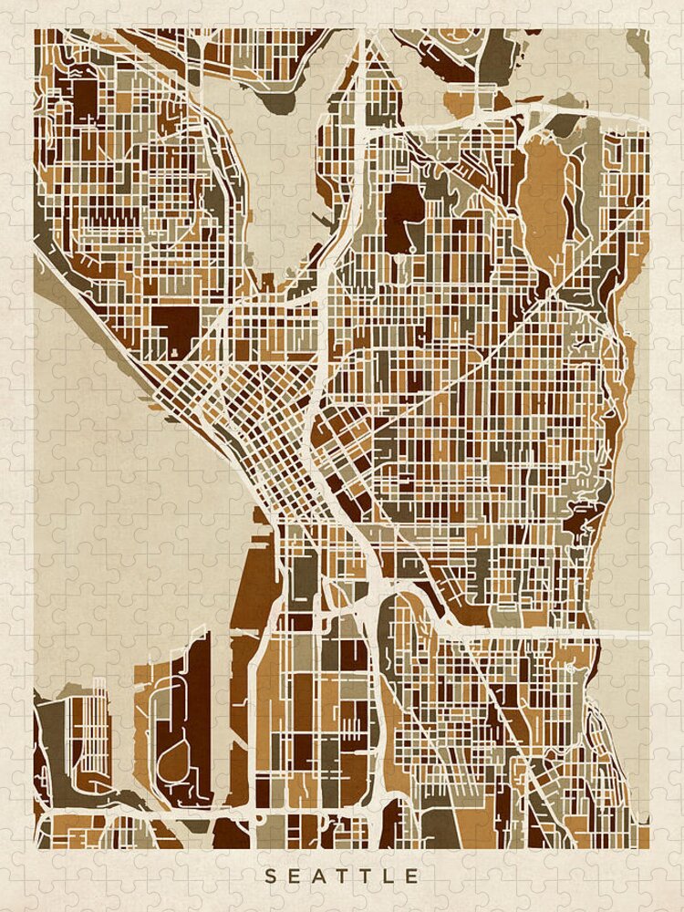 Street Map Jigsaw Puzzle featuring the digital art Seattle Washington Street Map by Michael Tompsett