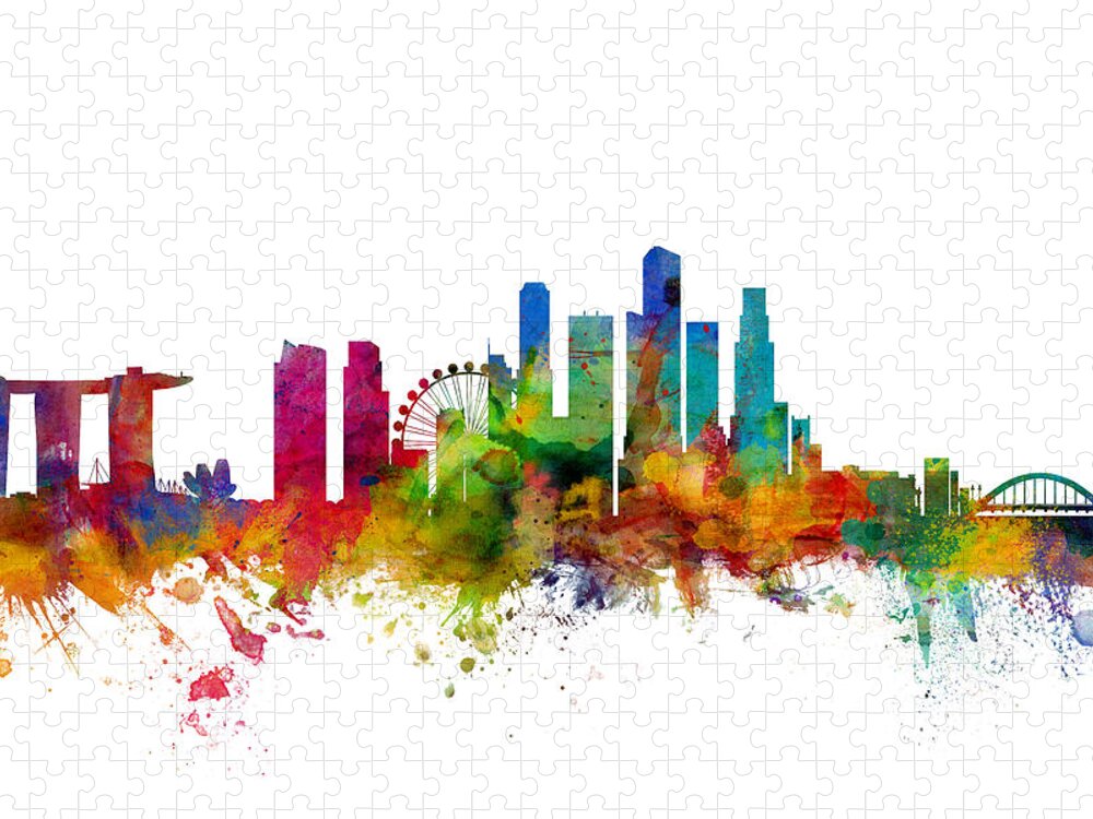 Singapore Jigsaw Puzzle featuring the digital art Singapore Skyline #1 by Michael Tompsett