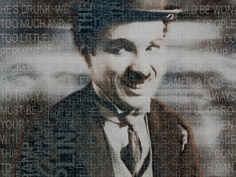 Sir Charles Spencer Charlie Chaplin Jigsaw Puzzle featuring the painting Sir Charles Spencer Charlie Chaplin Square #2 by Tony Rubino