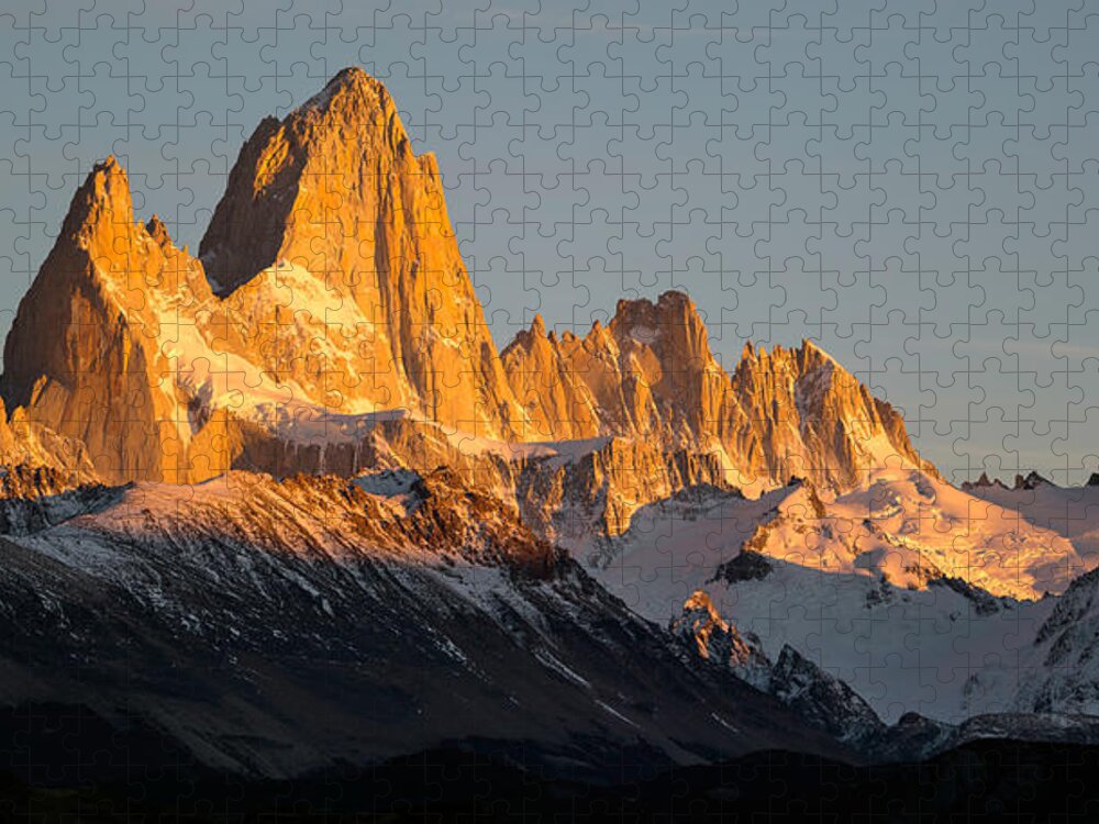Photography Jigsaw Puzzle featuring the photograph Snowcapped Mountain Range, Mt Fitzroy #1 by Panoramic Images
