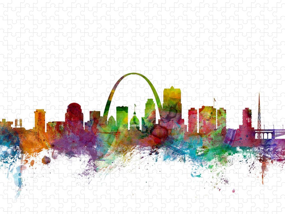 St Louis Jigsaw Puzzle featuring the digital art St Louis Missouri Skyline by Michael Tompsett