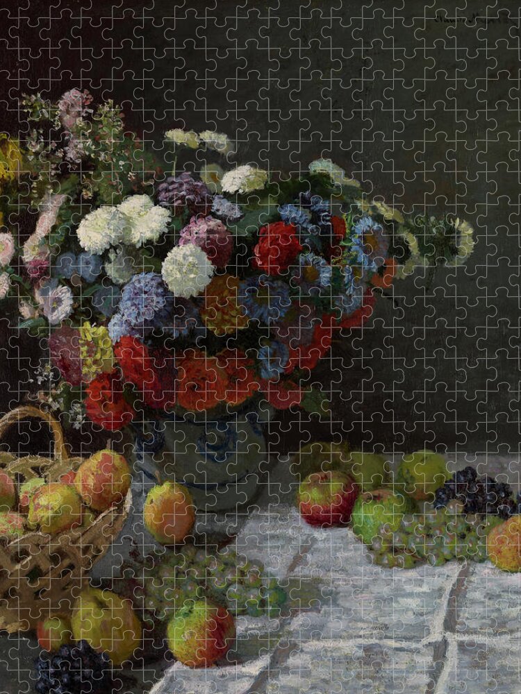 Claude Monet Jigsaw Puzzle featuring the painting Still Life with Flowers and Fruit #3 by Claude Monet