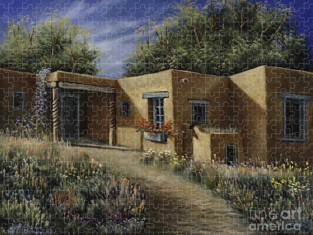 Southwest-landscape Jigsaw Puzzle featuring the painting Sunny Day by Ricardo Chavez-Mendez