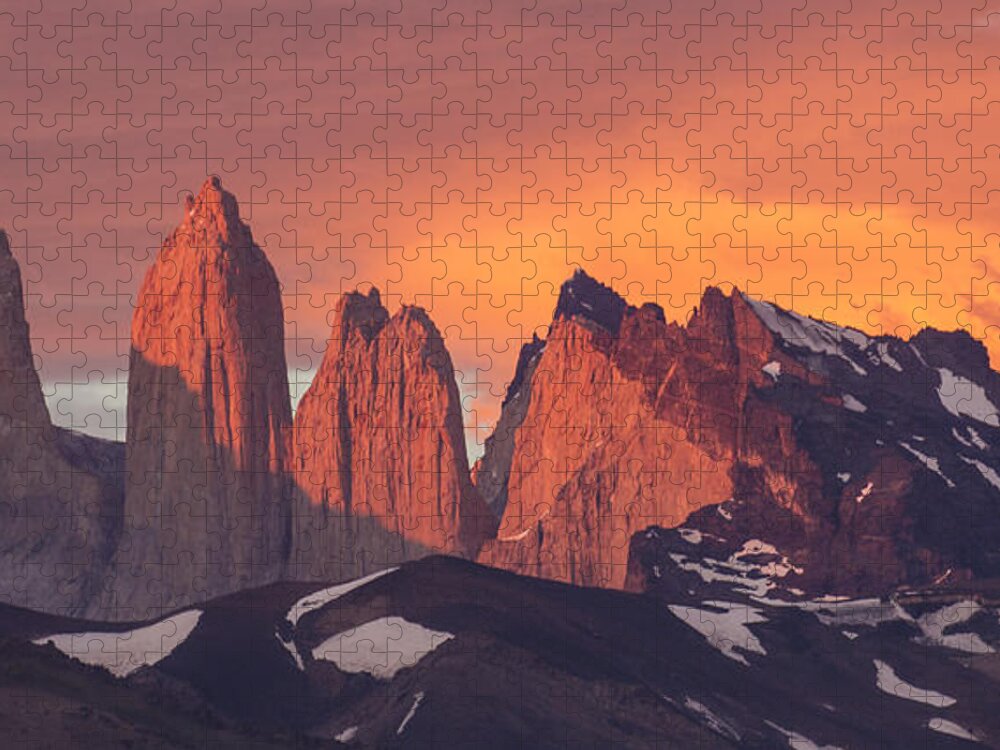 Feb0514 Jigsaw Puzzle featuring the photograph Sunrise Torres Del Paine Np Chile by Matthias Breiter