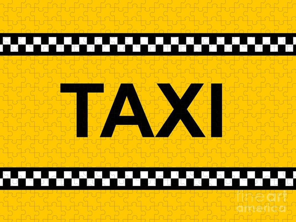 Yellow Jigsaw Puzzle featuring the digital art TAXI Sign #1 by Henrik Lehnerer