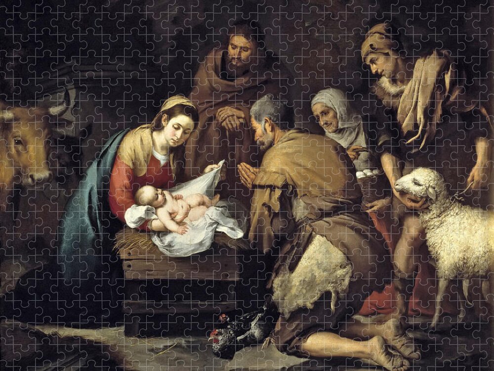 Bartolome Esteban Murillo Jigsaw Puzzle featuring the painting The Adoration of the Shepherds #2 by Bartolome Esteban Murillo