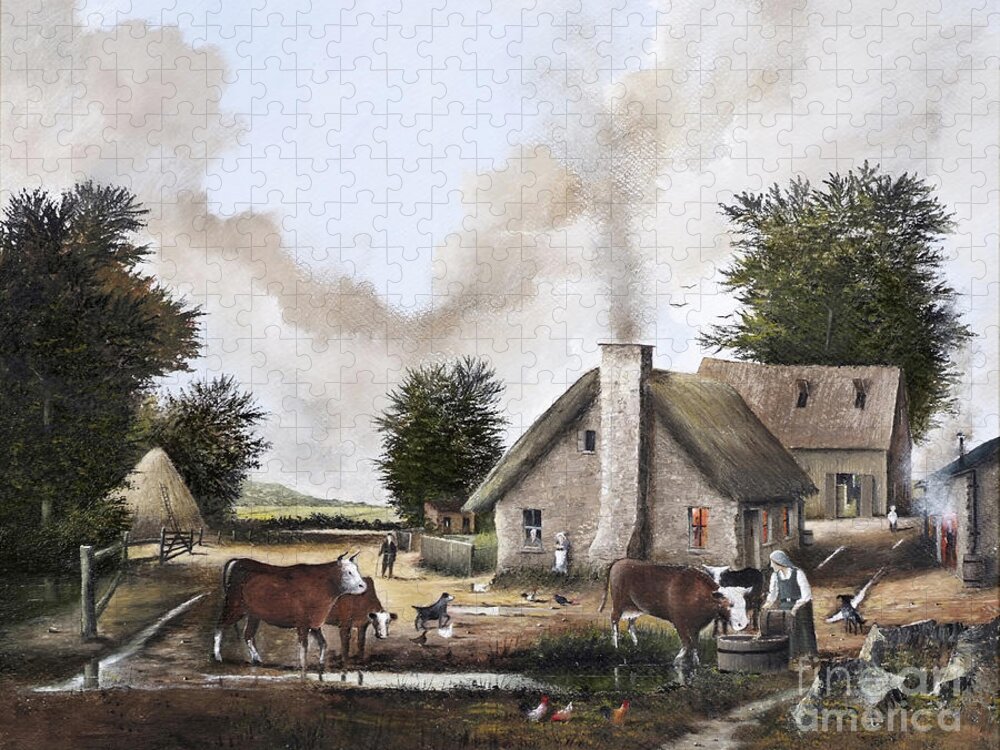 Countryside Jigsaw Puzzle featuring the painting The Farmyard by Ken Wood
