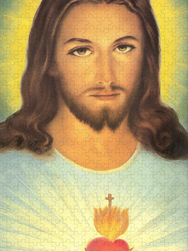 Sacred Jigsaw Puzzle featuring the painting The Sacred Heart Of Jesus by French School