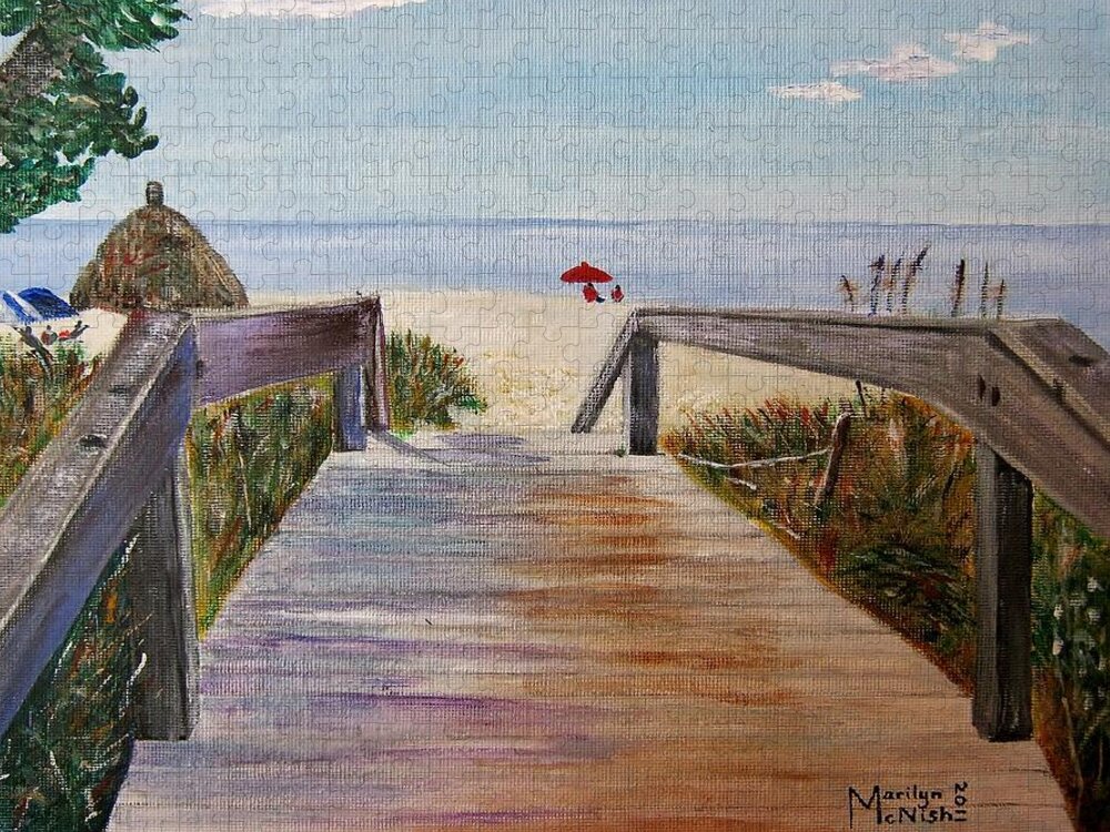 Walkway Jigsaw Puzzle featuring the painting To the beach by Marilyn McNish