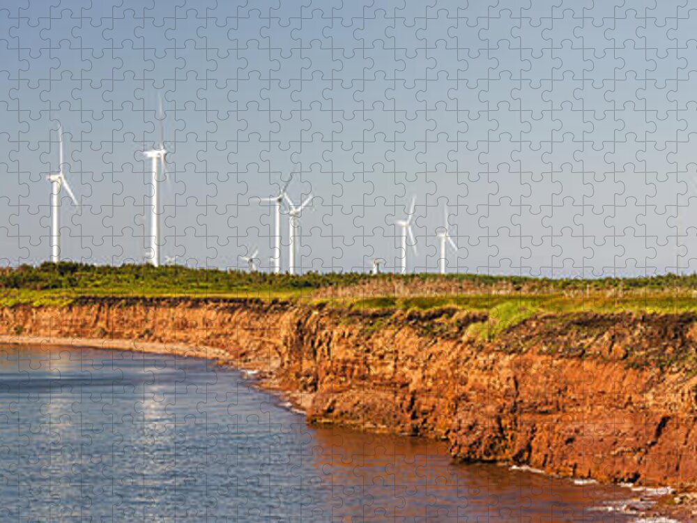 Windmills Jigsaw Puzzle featuring the photograph Wind turbines on atlantic coast 1 by Elena Elisseeva