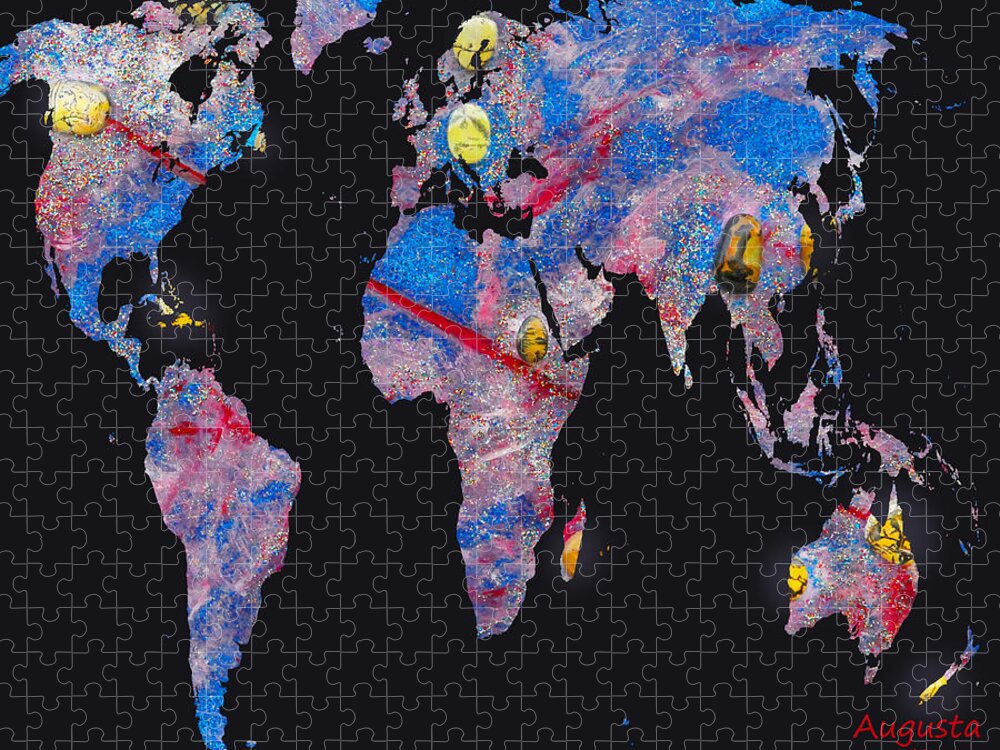 Augusta Stylianou Jigsaw Puzzle featuring the digital art World Map and Aries Constellation by Augusta Stylianou