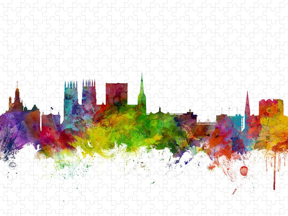 City Jigsaw Puzzle featuring the digital art York England Skyline by Michael Tompsett