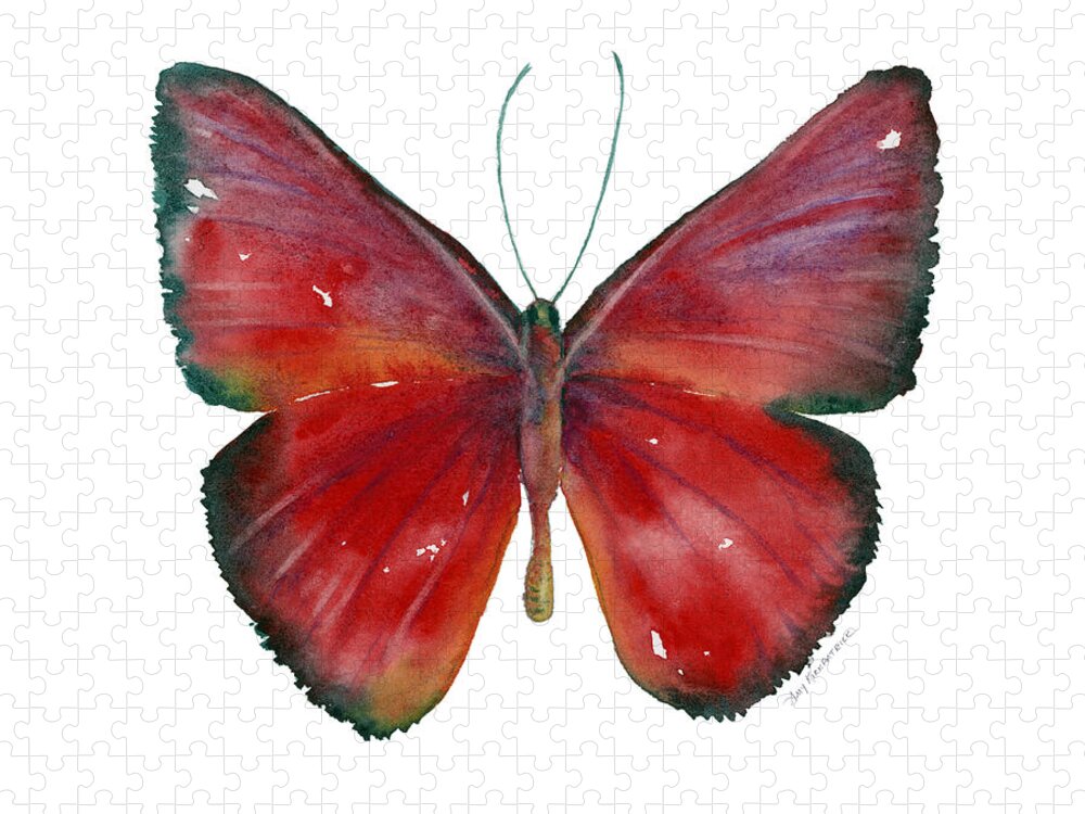 Red Jigsaw Puzzle featuring the painting 16 Mesene Rubella Butterfly by Amy Kirkpatrick