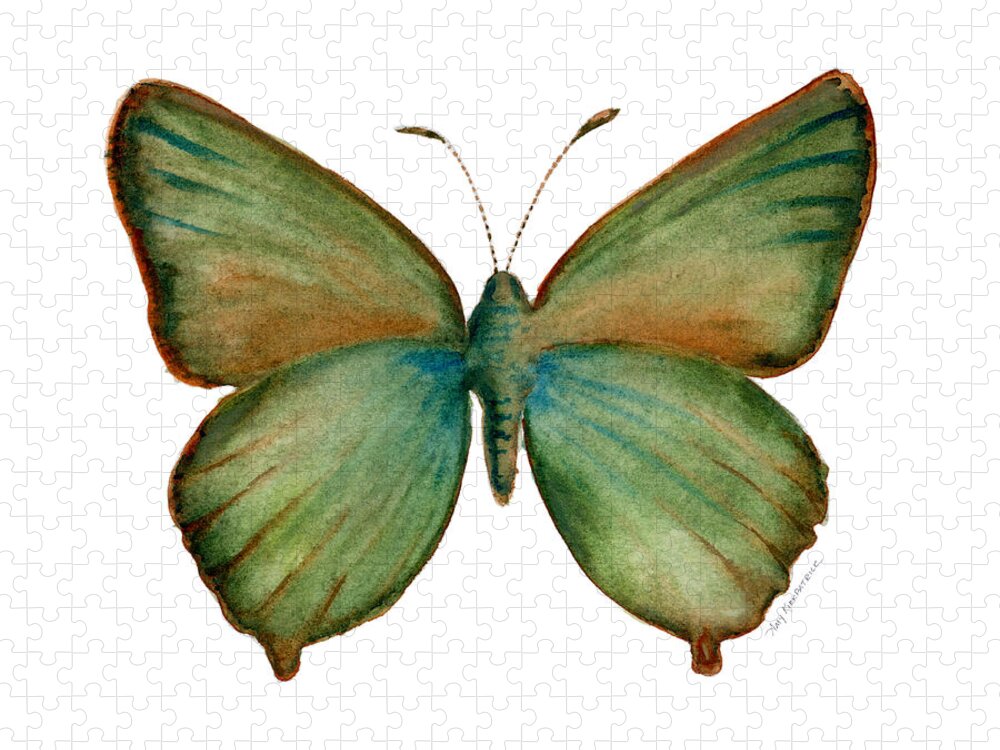 Green Jigsaw Puzzle featuring the painting 17 Green Hairstreak Butterfly by Amy Kirkpatrick