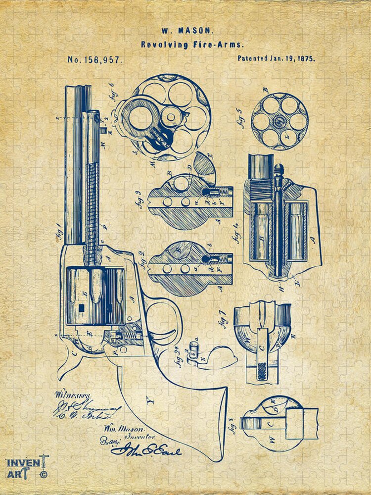 Colt Jigsaw Puzzle featuring the digital art 1875 Colt Peacemaker Revolver Patent Vintage by Nikki Marie Smith