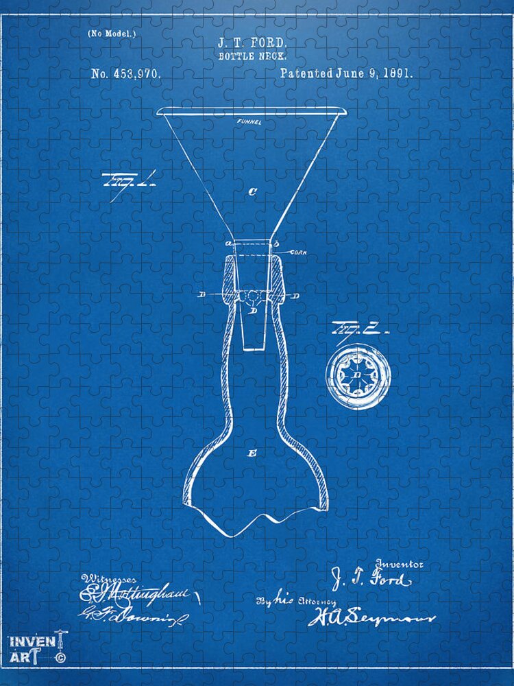 Bottle Neck Jigsaw Puzzle featuring the digital art 1891 Bottle Neck Patent Artwork Blueprint by Nikki Marie Smith