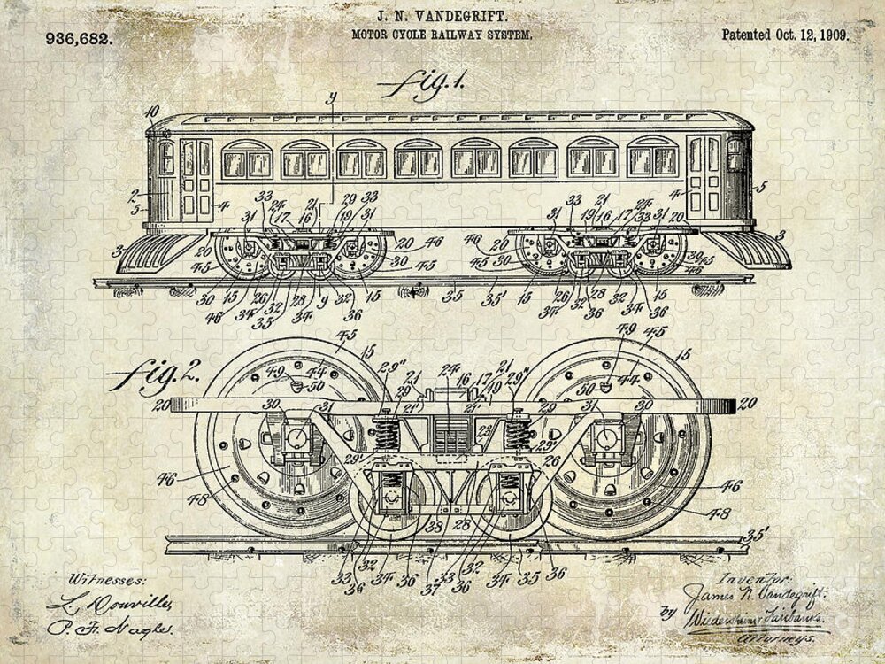 Railroad Jigsaw Puzzle featuring the photograph 1909 Railway System Patent Drawing by Jon Neidert