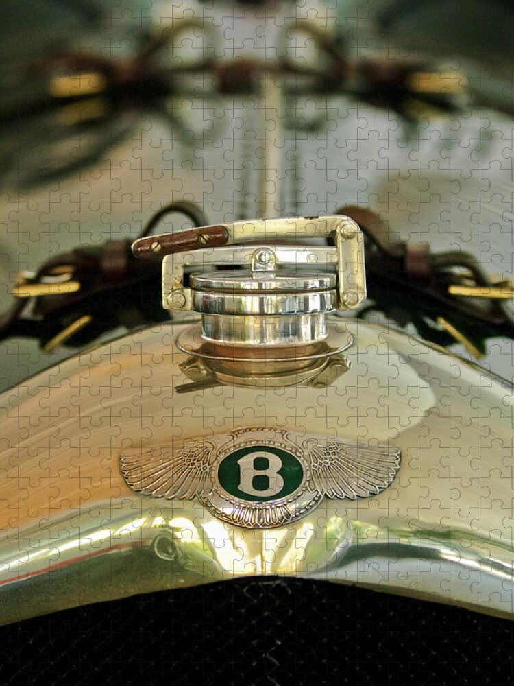 1925 Bentley 3-liter 100mph Supersports Brooklands Two-seater Jigsaw Puzzle featuring the photograph 1925 Bentley 3-Liter 100mph Supersports Brooklands Two-Seater Radiator Cap by Jill Reger