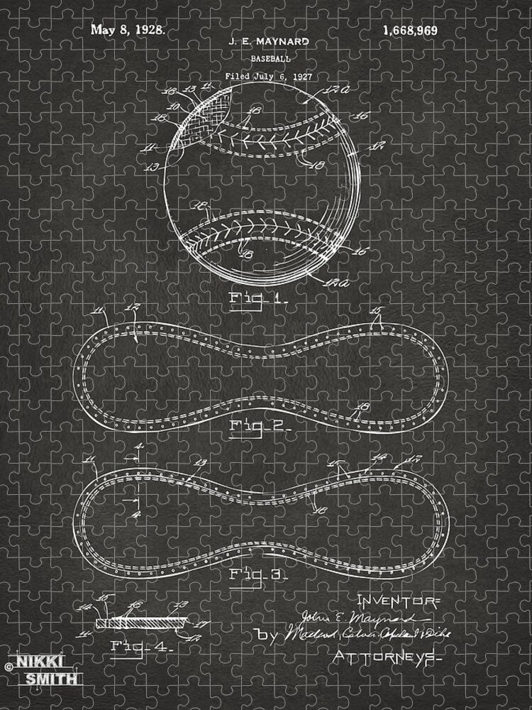 Baseball Jigsaw Puzzle featuring the digital art 1928 Baseball Patent Artwork - Gray by Nikki Marie Smith