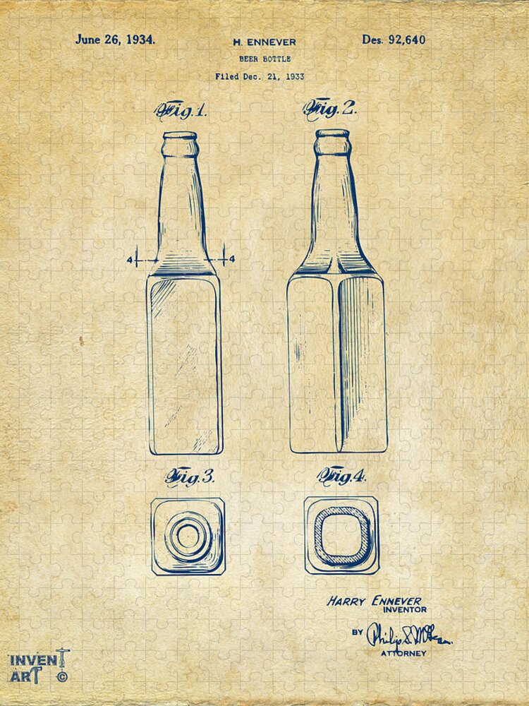 1934 Beer Bottle Patent Artwork - Vintage Puzzle