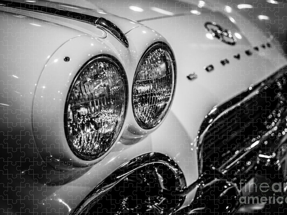 1950's Jigsaw Puzzle featuring the photograph 1950's Chevrolet Corvette C1 in Black and White by Paul Velgos