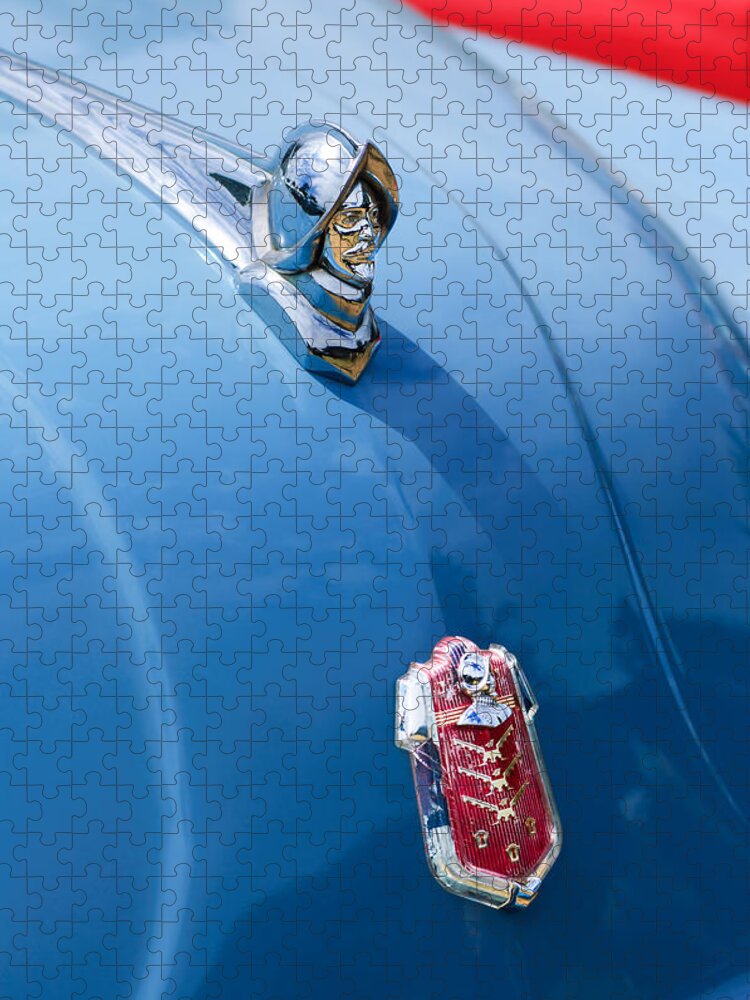 1952 Desoto Hood Ornament Jigsaw Puzzle featuring the photograph 1952 Desoto Hood Ornament - Emblem by Jill Reger