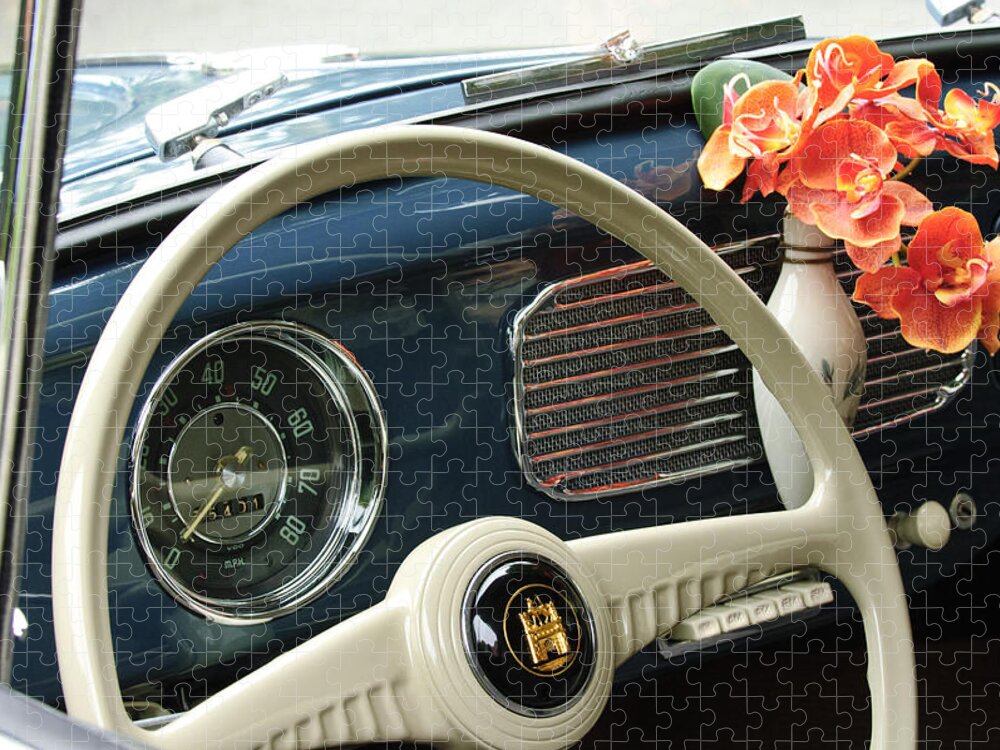 1952 Volkswagen Vw Bug Jigsaw Puzzle featuring the photograph 1952 Volkswagen VW Bug Steering Wheel by Jill Reger