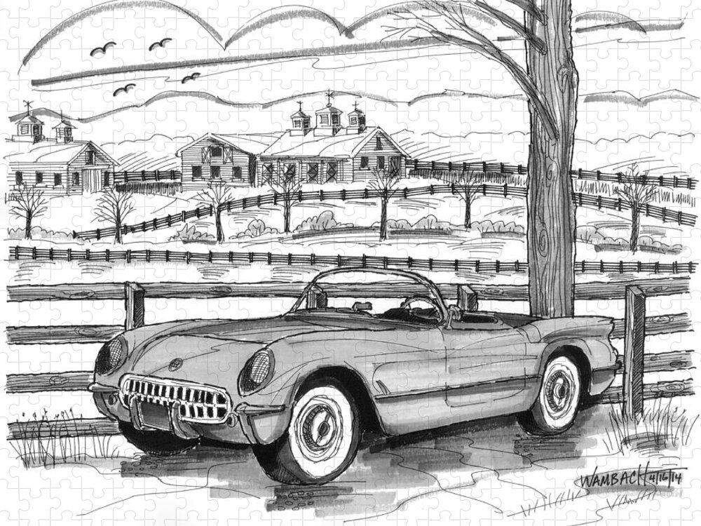 1953 Chevrolet Corvette Jigsaw Puzzle featuring the drawing 1953 Chevrolet Corvette by Richard Wambach