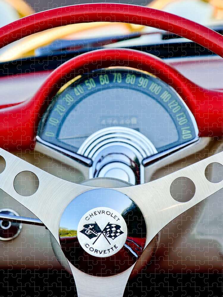 Car Jigsaw Puzzle featuring the photograph 1957 Chevrolet Corvette Convertible Steering Wheel by Jill Reger