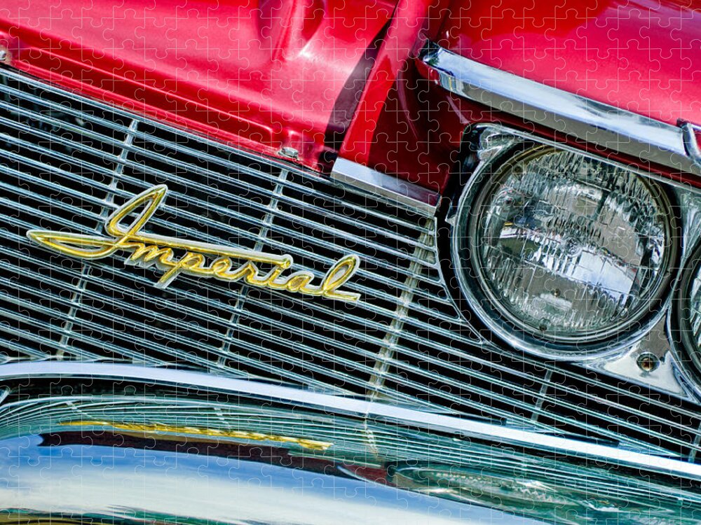 1960 Chrysler Imperial Grille Emblem Jigsaw Puzzle featuring the photograph 1960 Chrysler Imperial Grille Emblem -0269c by Jill Reger