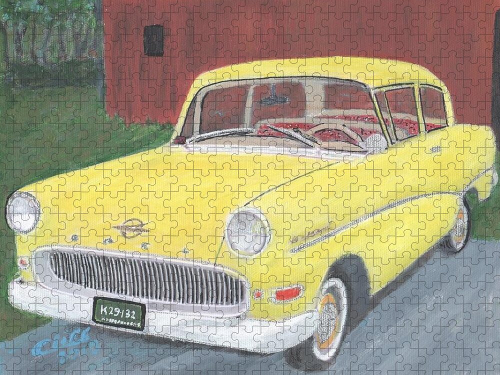 Car Jigsaw Puzzle featuring the painting 1960 Opel Rekord by Cliff Wilson