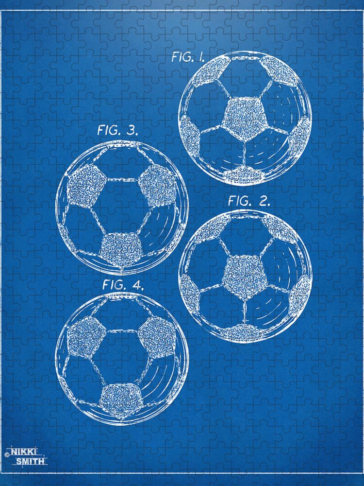 Soccer Jigsaw Puzzle featuring the digital art 1964 Soccerball Patent Artwork - Blueprint by Nikki Marie Smith